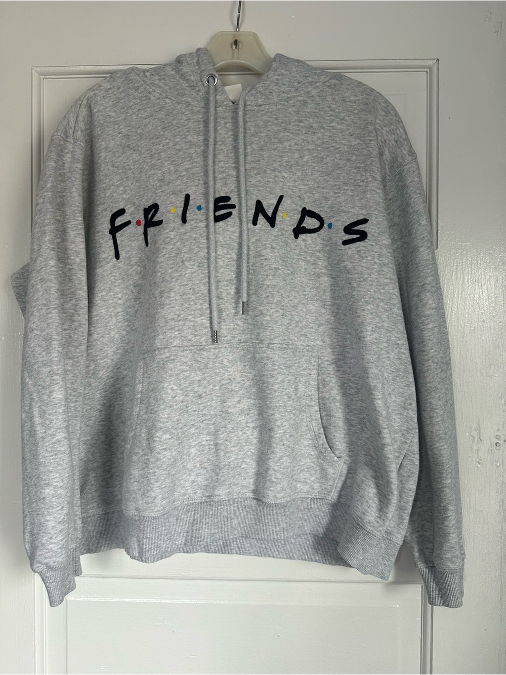 H&M Friends TV Show Logo Hoodie Gray Embroidered Sweatshirt Size L